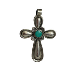 Native American Sterling Silver & Turquoise Cross Pendant Signed AP