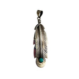 Sterling Silver Turquoise Navajo Feather Pendant Signed RB