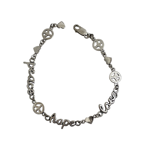 Sterling Silver Peace Love Hope Bracelet