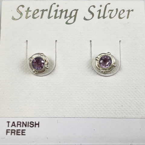 Sterling Silver Amethyst Stud Earrings
