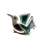 Sterling Silver Green Enamel Bird Brooch Vintage