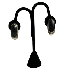 Mexican Sterling Silver Black Onyx Clip On Earrings
