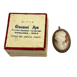 Antique Italian Shell Cameo Sterling Silver Brooch Giovanni Apa jewelry box