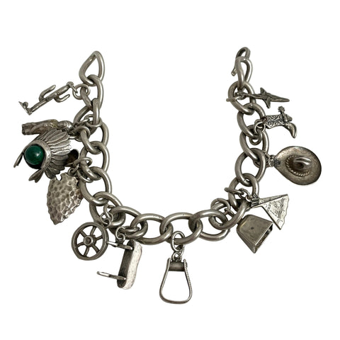 Sterling Silver Southwestern Charm Bracelet Loaded Vintage