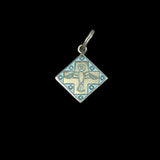 Vintage Turquoise Enamel Cross Sterling Silver Pendant