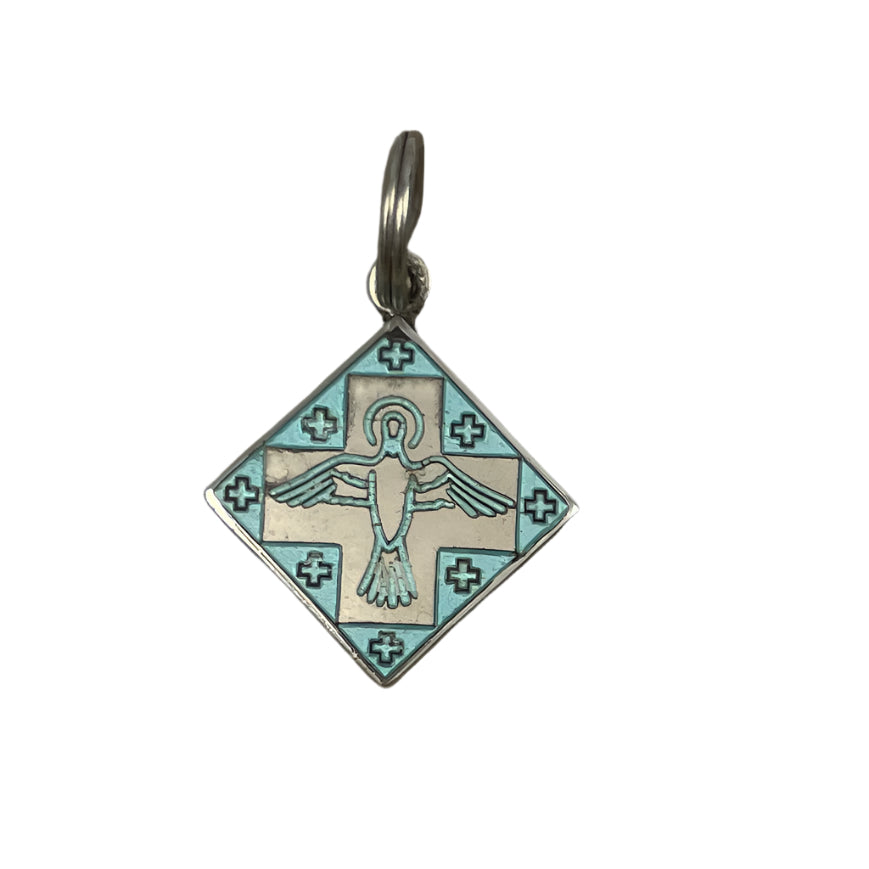 Antique Turquoise Enamel Cross Sterling Silver Pendant