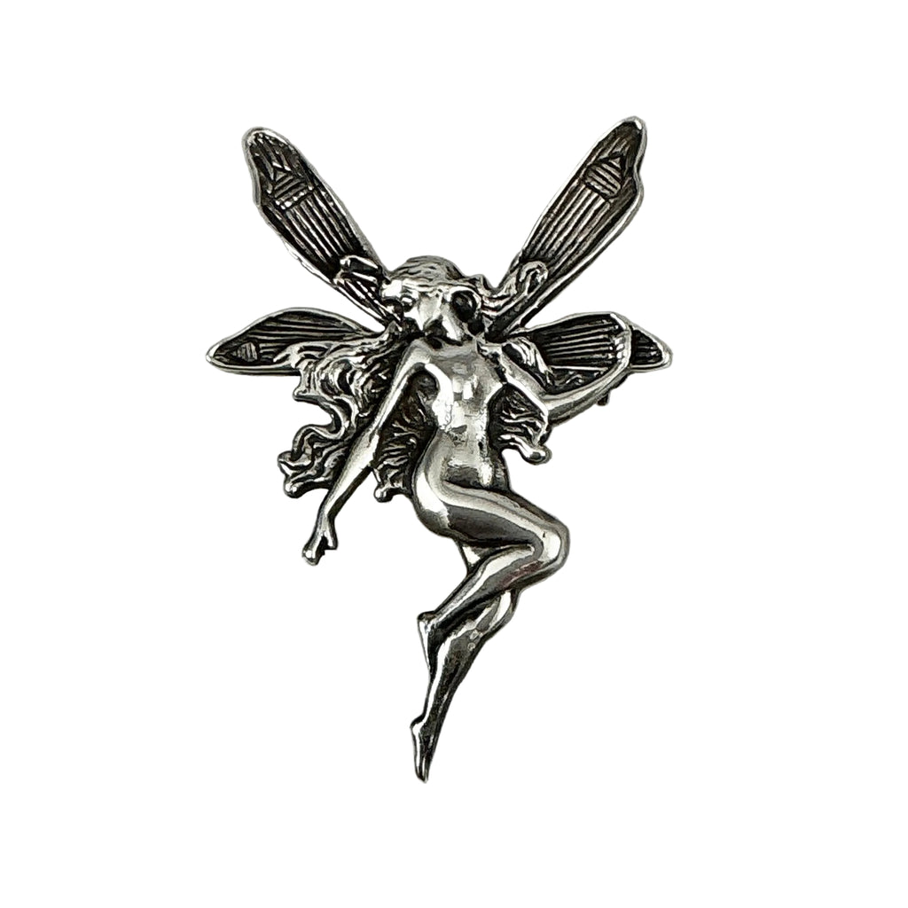 Art Nouveau Sterling Silver Fairy Brooch Vintage