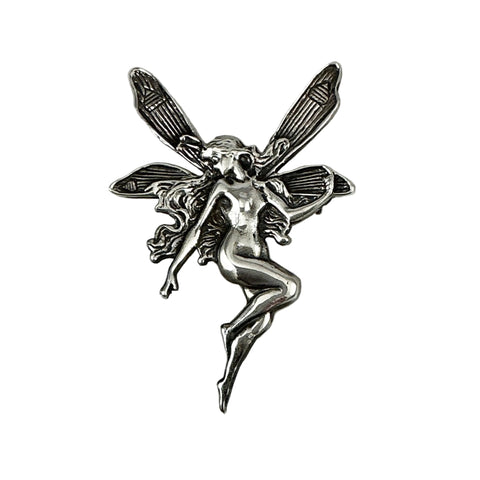 Art Nouveau Sterling Silver Fairy Brooch Vintage