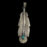 Sterling Silver Turquoise Navajo Feather Pendant Signed RB