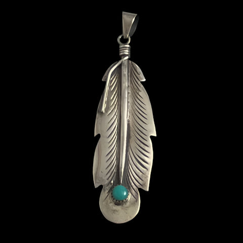 Sterling Silver Turquoise Navajo Feather Pendant Signed RB