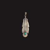 Sterling Silver Turquoise Navajo Feather Pendant Signed RB