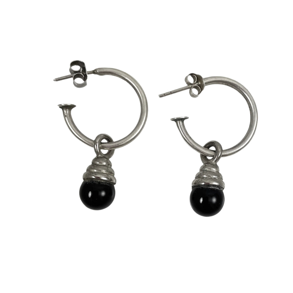 Sterling Silver Black Onyx Dangle Earrings Vintage