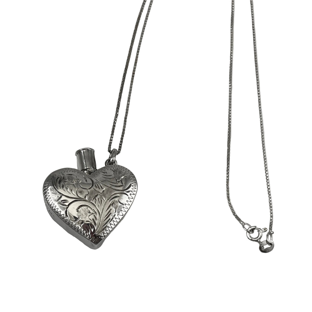 Vintage Sterling Silver Heart Perfume Bottle Necklace by LEX
