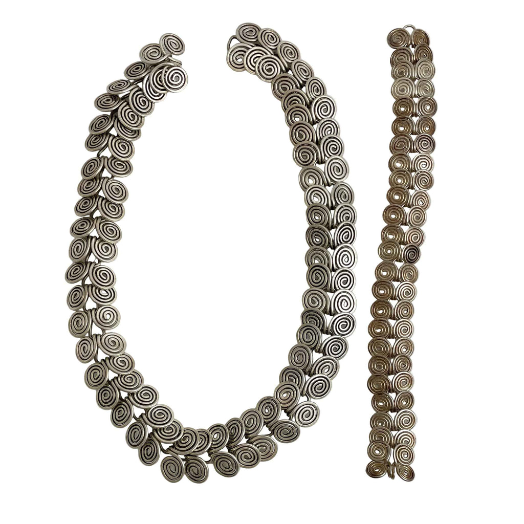 Sterling Silver Spiral Coils Necklace & Bracelet Set