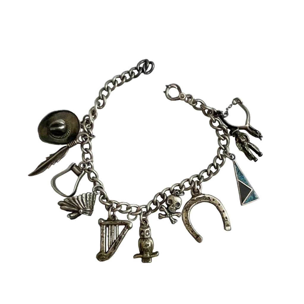 Vintage Sterling Silver Southwestern Cowboy Charm Bracelet