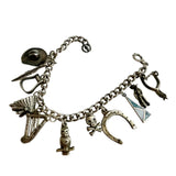 Vintage Sterling Silver Southwestern Cowboy Charm Bracelet
