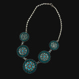 Zuni Turquoise Needlepoint Sterling Silver Necklace Signed AA