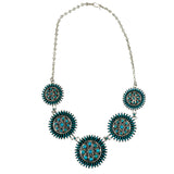 Zuni Turquoise Needlepoint Sterling Silver Necklace Signed AA