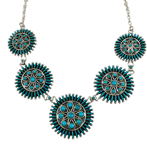 Zuni Turquoise Needlepoint Sterling Silver Necklace Signed AA