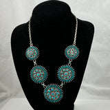 Zuni Turquoise Needlepoint Sterling Silver Necklace Signed AA