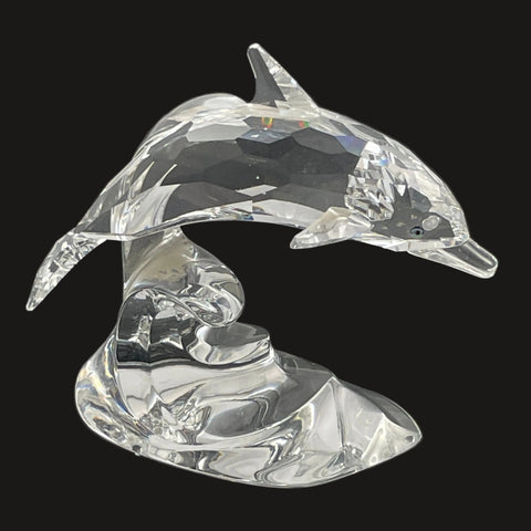 Swarovski Crystal Dolphin on Wave Figurine Signed