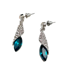 Vintage Teal Rhinestone Drop Earrings