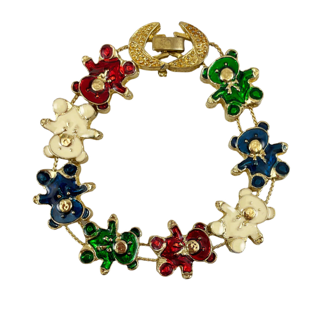 Enamel Teddy Bear Slider Bracelet