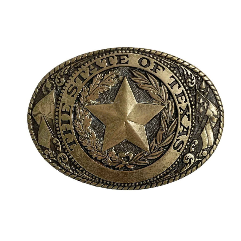 State of Texas Seal Brass Belt Buckle by Tommy Lama