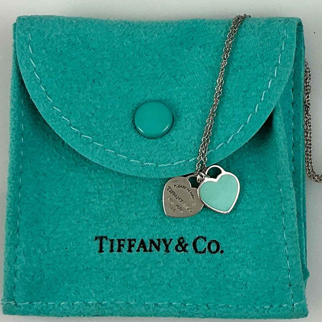Sterling Silver Tiffany & Co Double Heart Tag Necklace