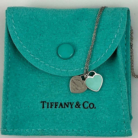 Sterling Silver Tiffany & Co Double Heart Tag Necklace