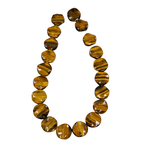 Large Tiger's Eye Gemstone Ruffled Coin Beads 20mm