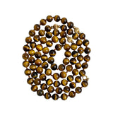 Long Tiger's Eye Knotted Bead Necklace 14K Gold Clasp