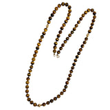 Long Tiger's Eye Knotted Bead Necklace 14K Gold Clasp