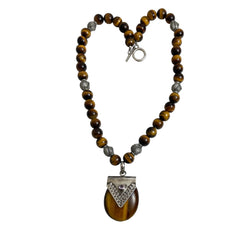 Tiger's Eye & Sterling Pendant 10mm Necklace