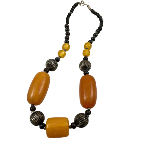 African Tribal Beaded Necklace Bone and Phenolic Resin