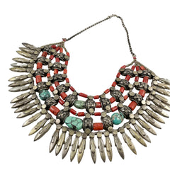 Tibetan Tribal Red Coral & Turquoise Collar Necklace
