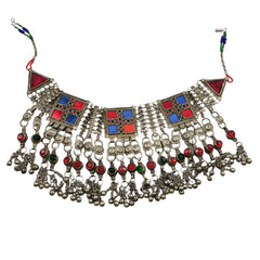 Afghan Kuchi Gypsy Red Blue Collar Necklace Vintage