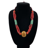 African Tribal Necklace Red Glass and Phenolic Resin