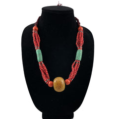 African Tribal Necklace Red Glass and Phenolic Resin