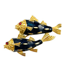 Trifari Blue Enamel Pisces Fish Brooch Vintage