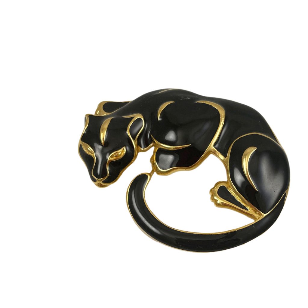Trifari Black Panther Enamel Brooch Vintage