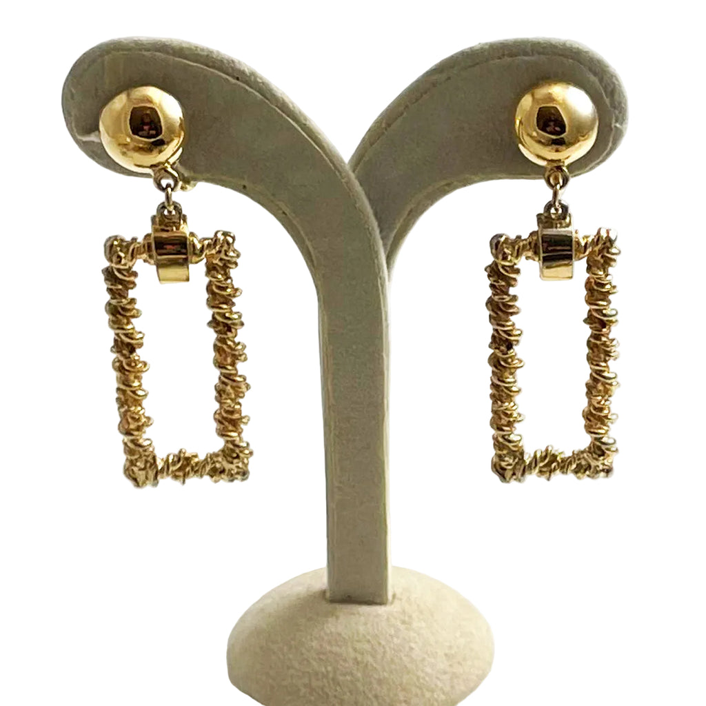Trifari Gold Rectangle Vintage Clip On Earrings