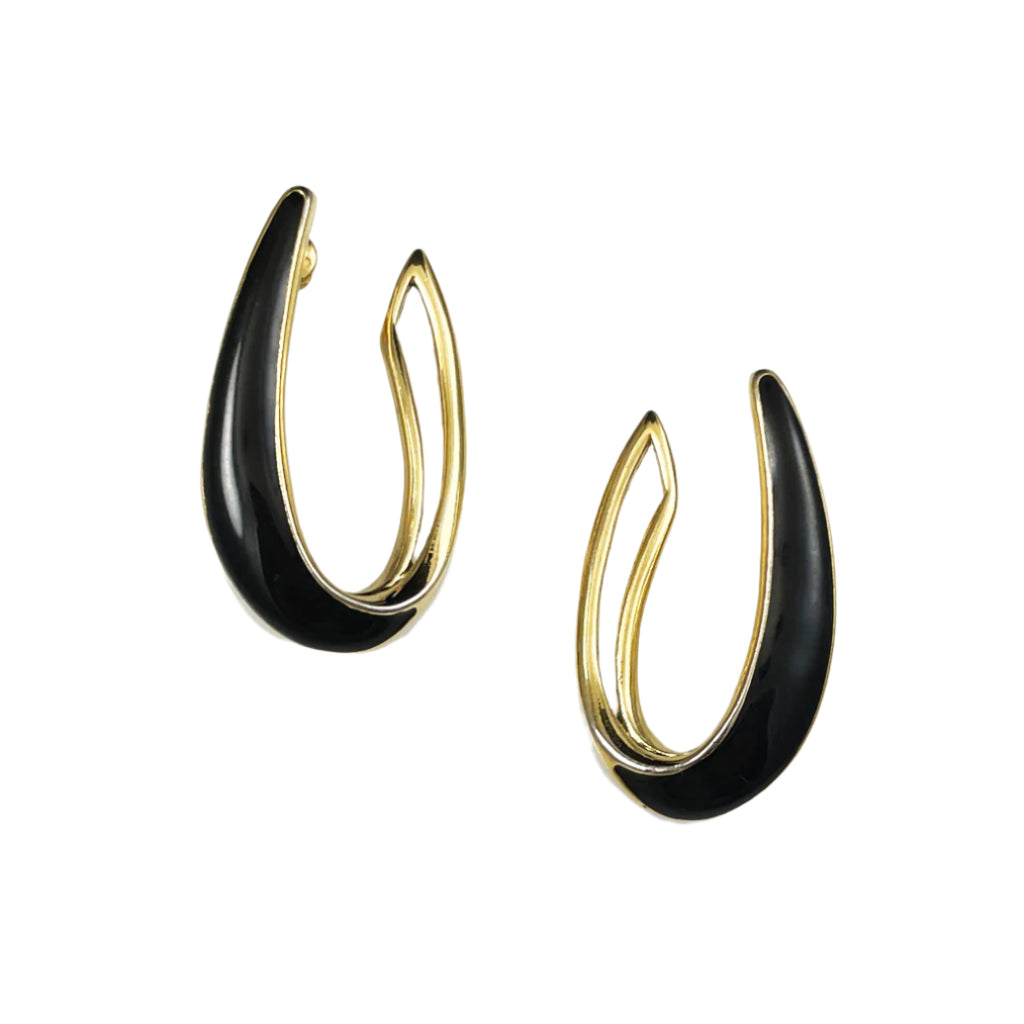 Trifari Black Enamel & Gold Earrings