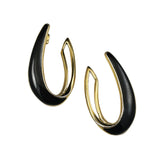 Trifari Black Enamel & Gold Earrings Hoops