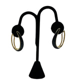 Vintage Trifari Black Enamel & Gold  Hoop Earrings