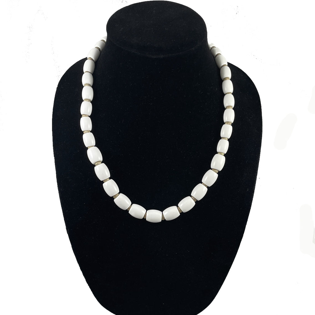 Trifari White Lucite Gold Bead Necklace Vintage