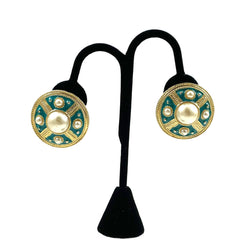 Turquoise Enamel & Pearl Clip On Earrings Vintage