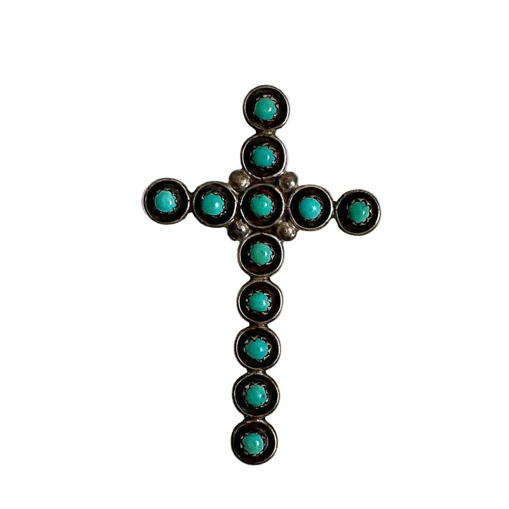 Sterling Silver & Turquoise Cross Pendant and Brooch Vintage Navajo