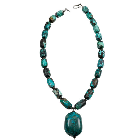 Turquoise Beaded & Sterling Vintage Necklace