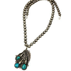 Turquoise & Sterling Silver Bead Necklace Navajo Signed